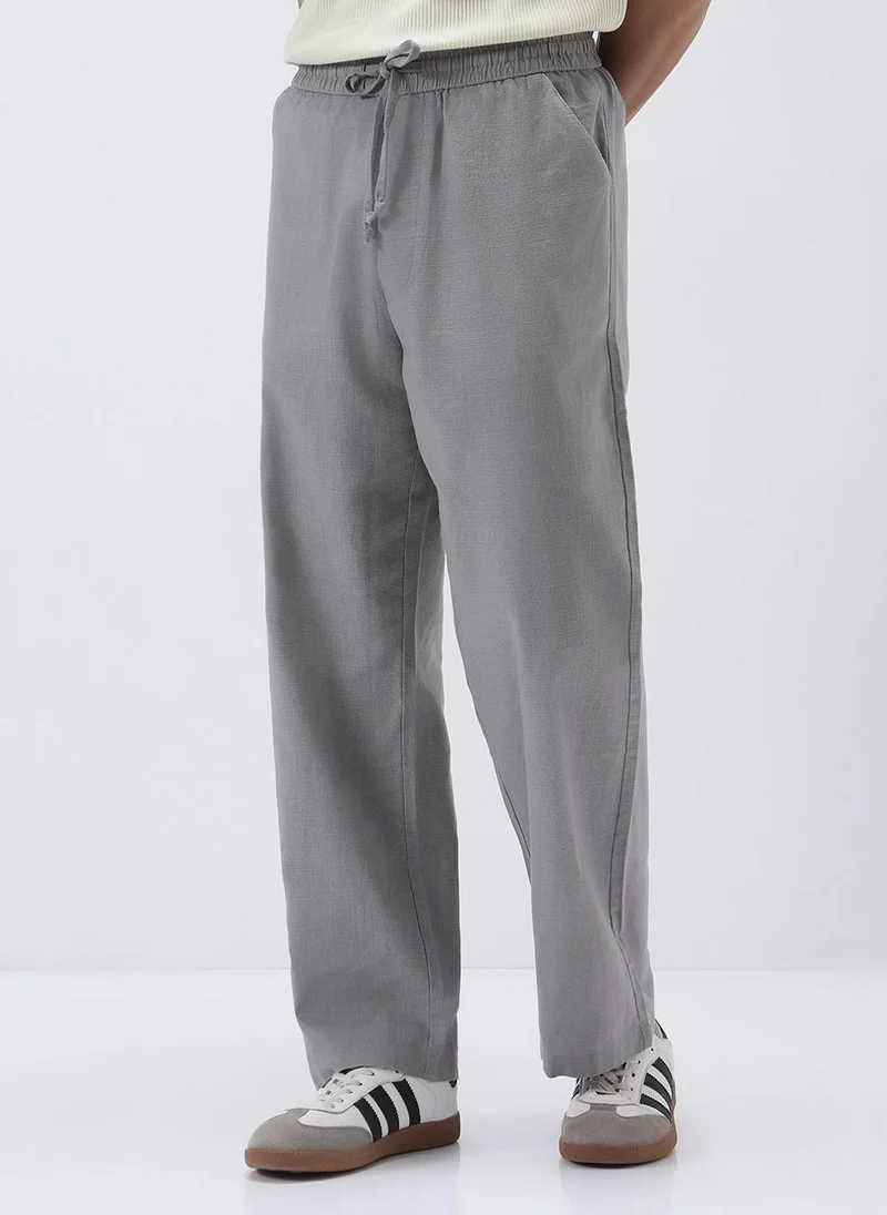 Urbano Fashion  Urbano Fashion Men's Grey Loose Fit Solid Linen Blend Trousers Non-Stretchable for Men | Best Price UAE
